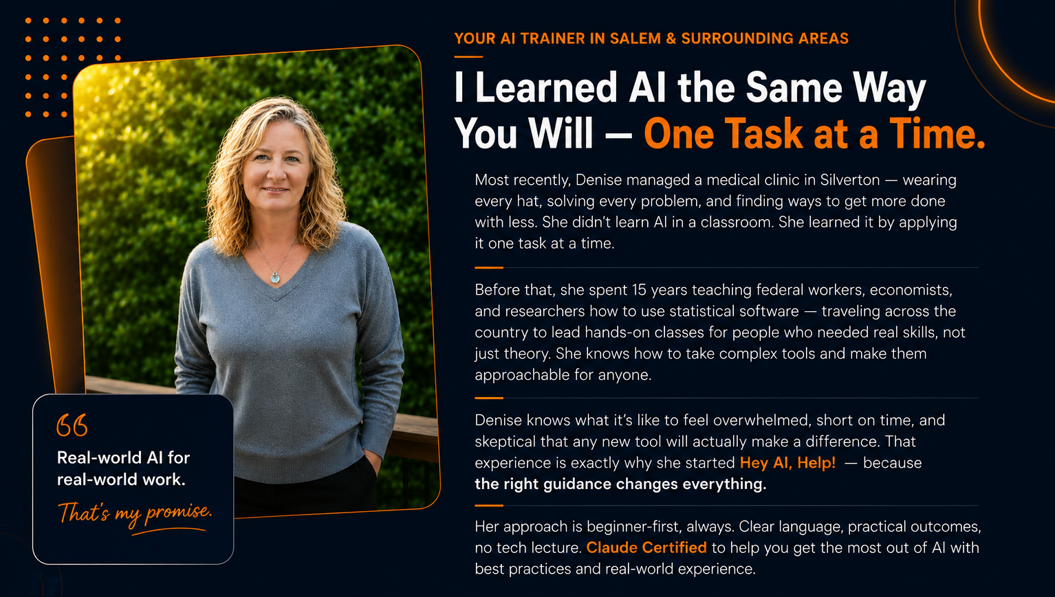 Denise — Your AI Trainer Throughout Oregon